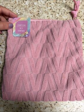 Pink Textured Cosmetic Pouch with Wrist Strap